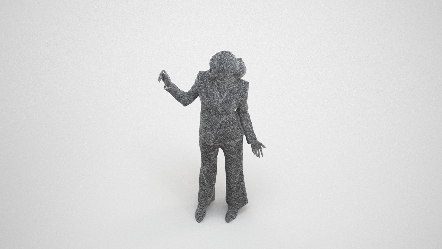 realistic 3D woman business, scanned archviz people for Blender and 3ds Max, wireframe three-quarter view
