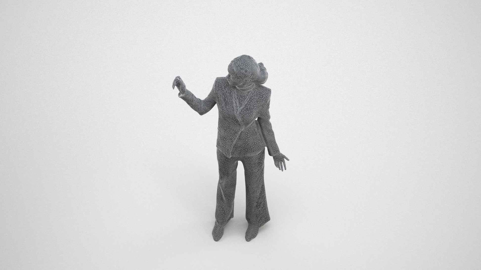 realistic 3D woman business, scanned archviz people for Blender and 3ds Max, wireframe three-quarter view