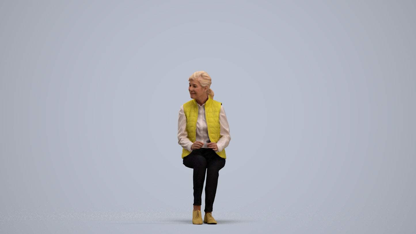 scanned 3D senior woman casual sitting, photogrammetry people for Enscape and V-Ray, standing pose render