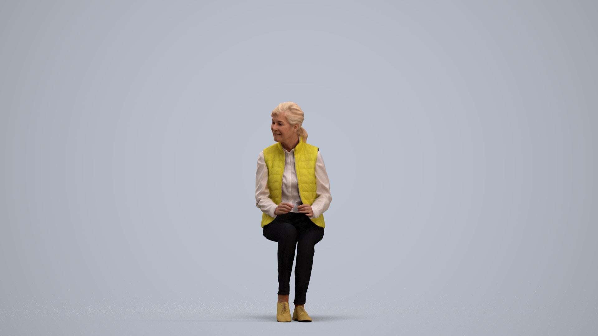 scanned 3D senior woman casual sitting, photogrammetry people for Enscape and V-Ray, standing pose render