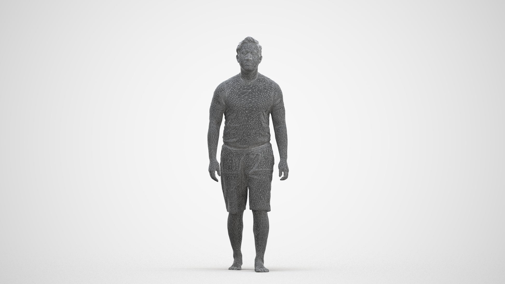 3D human model man sport walking, photogrammetry scanned person for archviz, three-quarter front view render