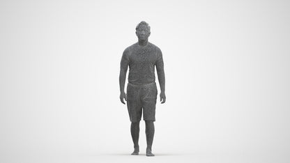 3D human model man sport walking, photogrammetry scanned person for archviz, three-quarter front view render