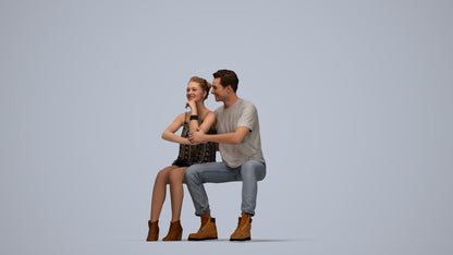 3D human model woman casual couple, photogrammetry scanned person for archviz, top-down view render