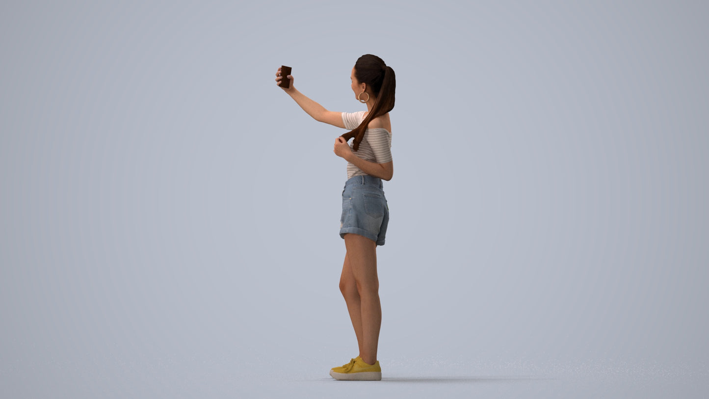 realistic 3D people woman casual standing, render-ready for V-Ray and Corona, FBX OBJ, three-quarter view render