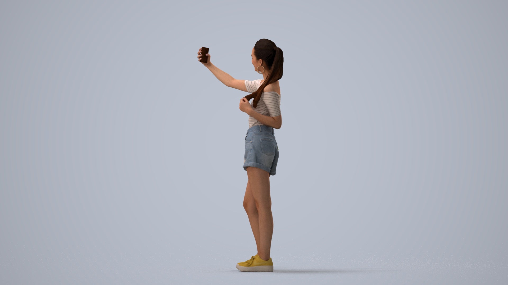 realistic 3D people woman casual standing, render-ready for V-Ray and Corona, FBX OBJ, three-quarter view render