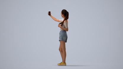 realistic 3D people woman casual standing, render-ready for V-Ray and Corona, FBX OBJ, three-quarter view render