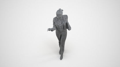 3D human model woman business standing, photogrammetry scanned person for archviz, wireframe three-quarter view