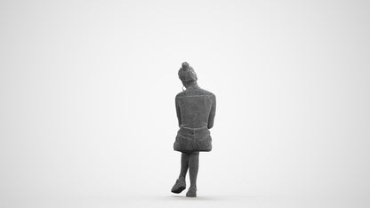 realistic 3D human woman casual sitting, archviz people FBX OBJ for Blender, wireframe front view