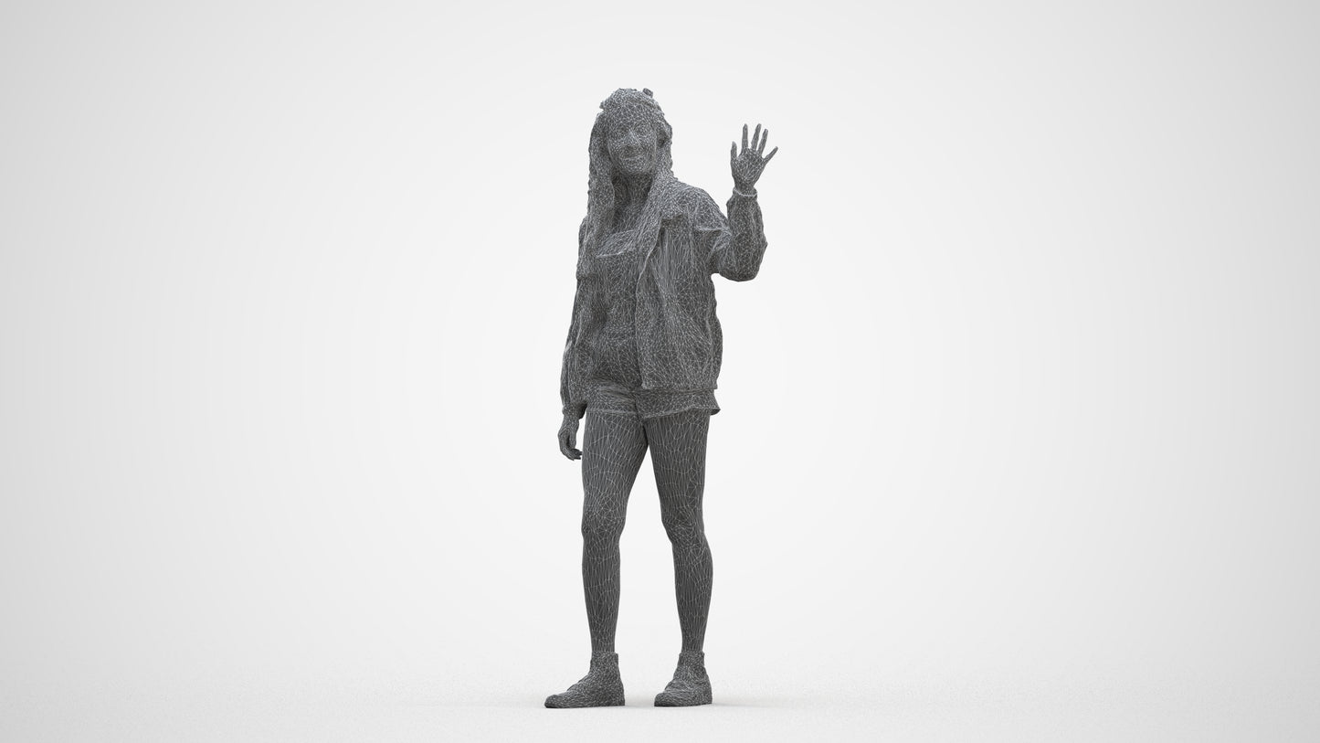 realistic 3D people woman casual walking, render-ready for V-Ray and Corona, FBX OBJ, three-quarter front view render