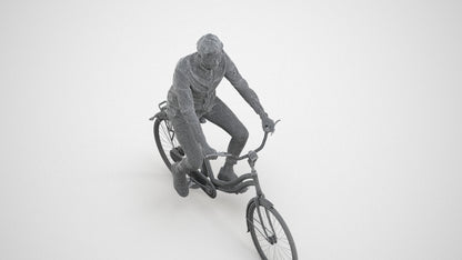 realistic 3D human man casual cycling, archviz people FBX OBJ for Blender, wireframe three-quarter view