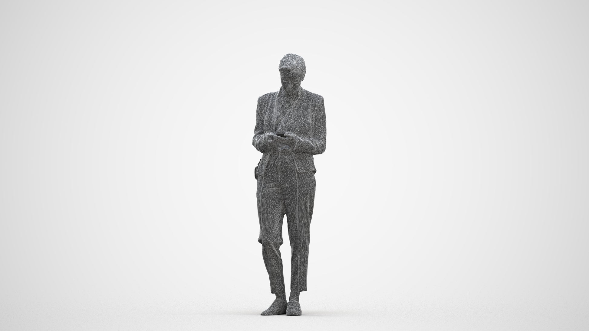 3D human model woman business standing, photogrammetry scanned person for archviz, three-quarter front view render