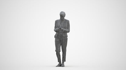 3D human model woman business standing, photogrammetry scanned person for archviz, three-quarter front view render