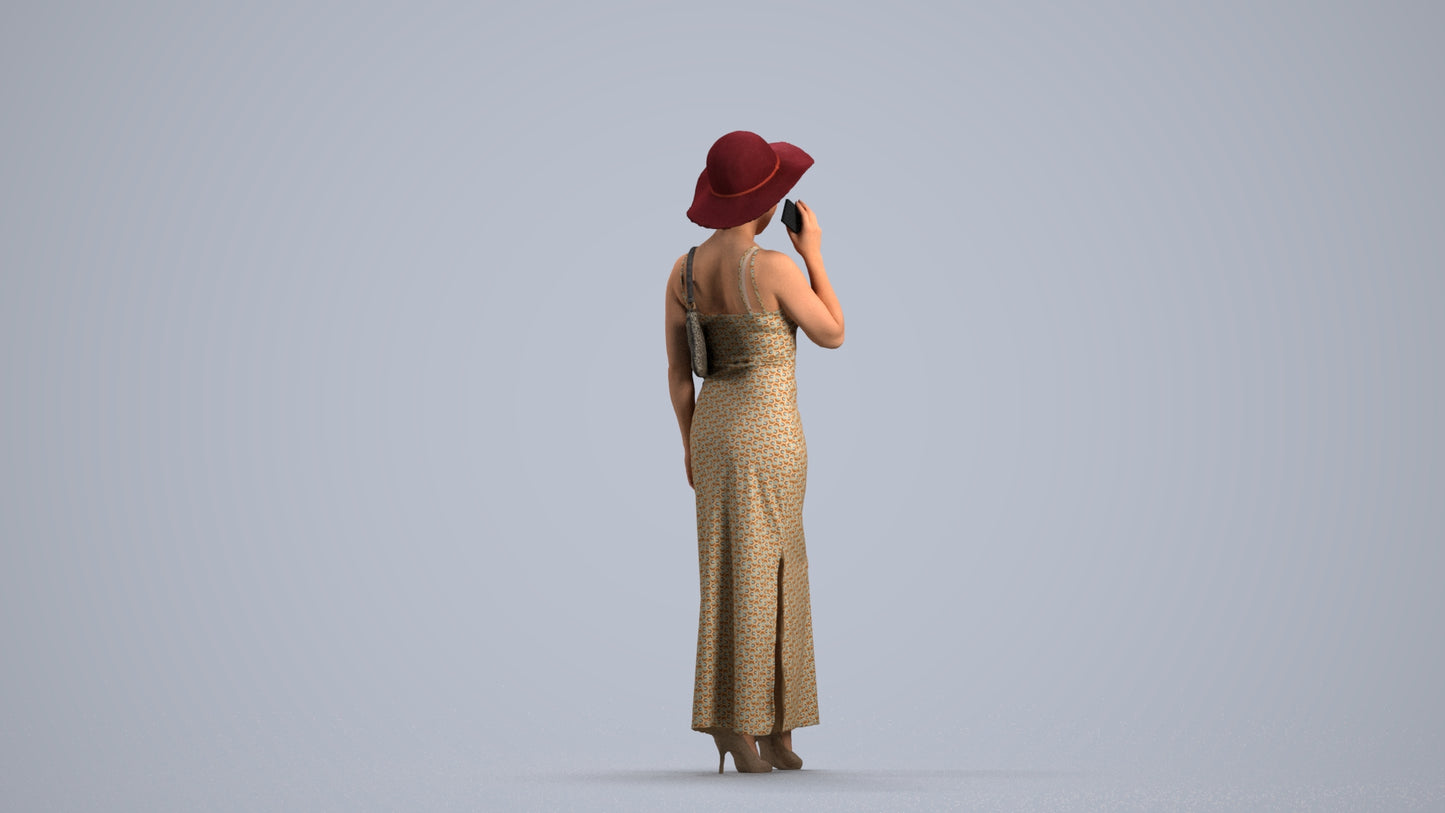 3D human model woman casual standing, photogrammetry scanned person for archviz, front view render