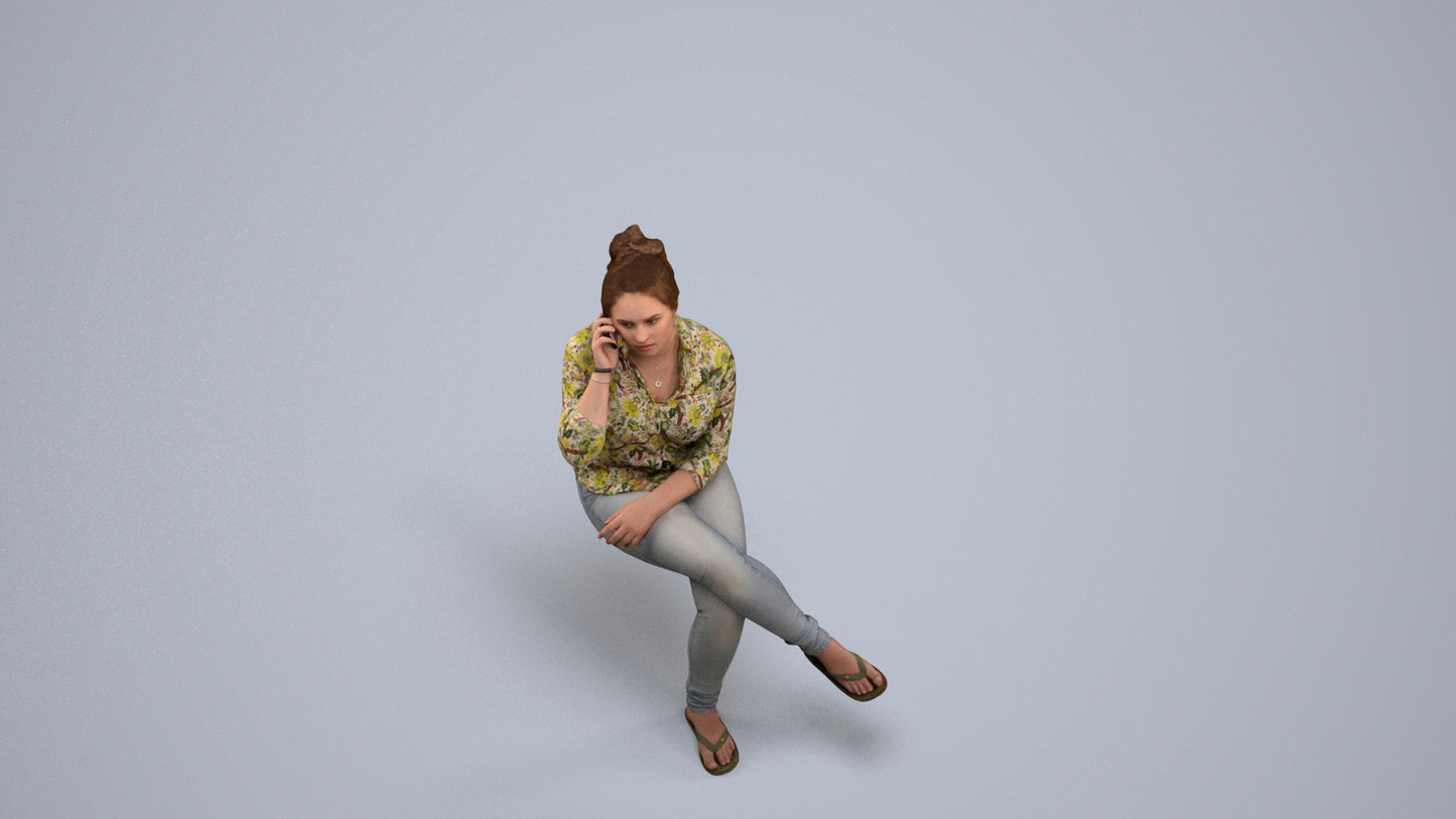 3D scanned boy sitting casual, photorealistic archviz people for Enscape and SketchUp, back view render