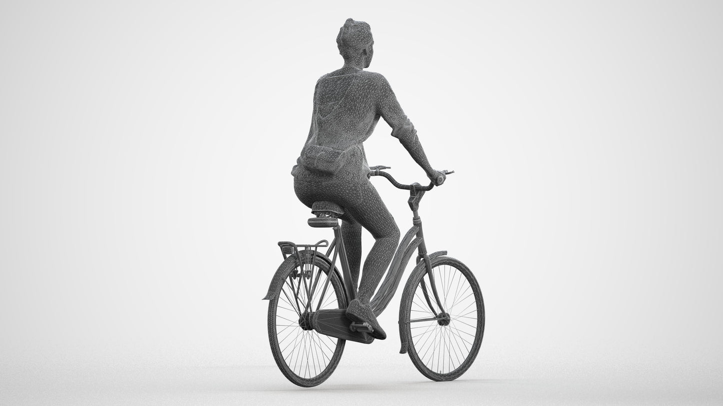 scanned 3D woman casual cycling, photogrammetry people for Enscape and V-Ray, wireframe front view