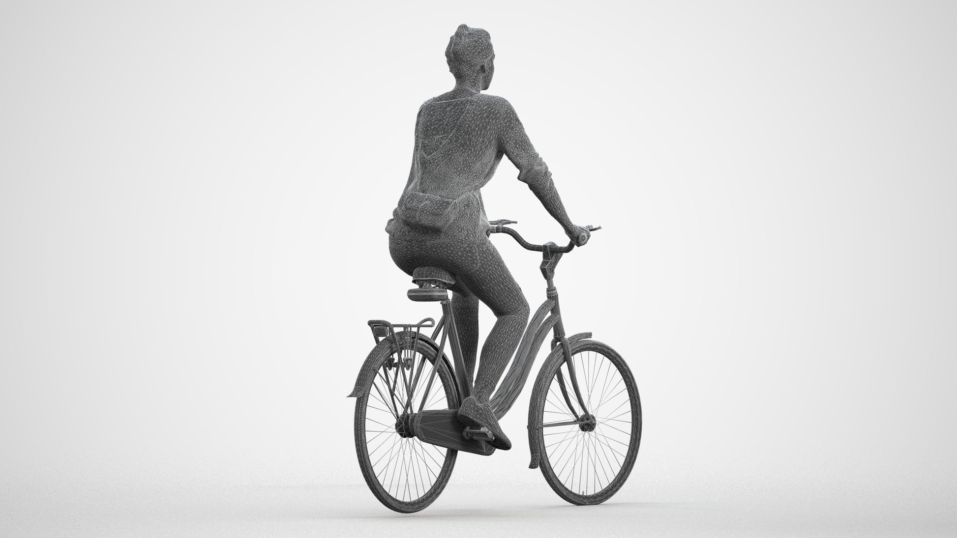 scanned 3D woman casual cycling, photogrammetry people for Enscape and V-Ray, wireframe front view