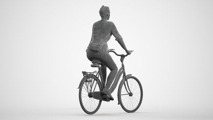 scanned 3D woman casual cycling, photogrammetry people for Enscape and V-Ray, wireframe front view