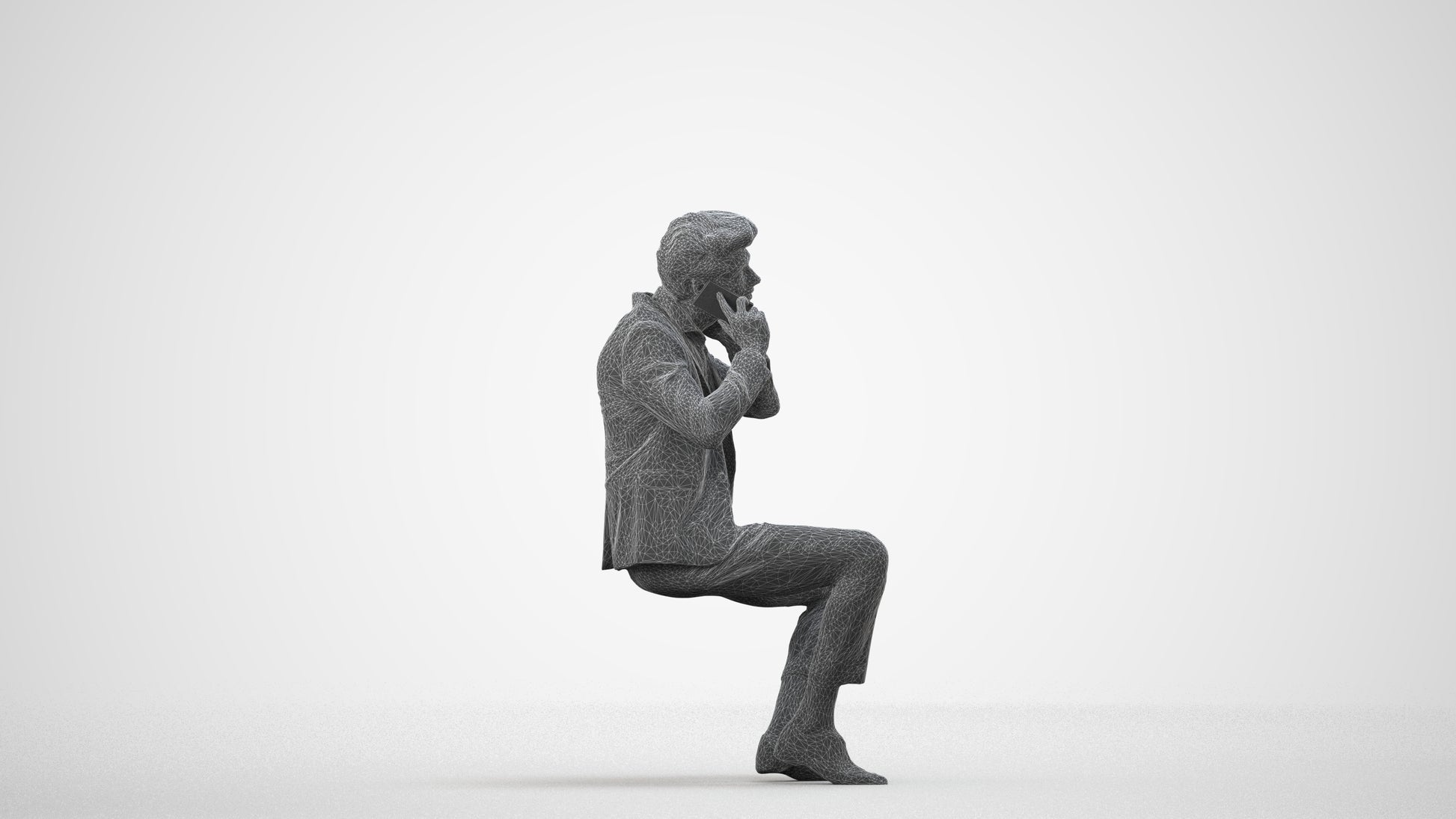 realistic 3D human man business, archviz people FBX OBJ for Blender, wireframe side view