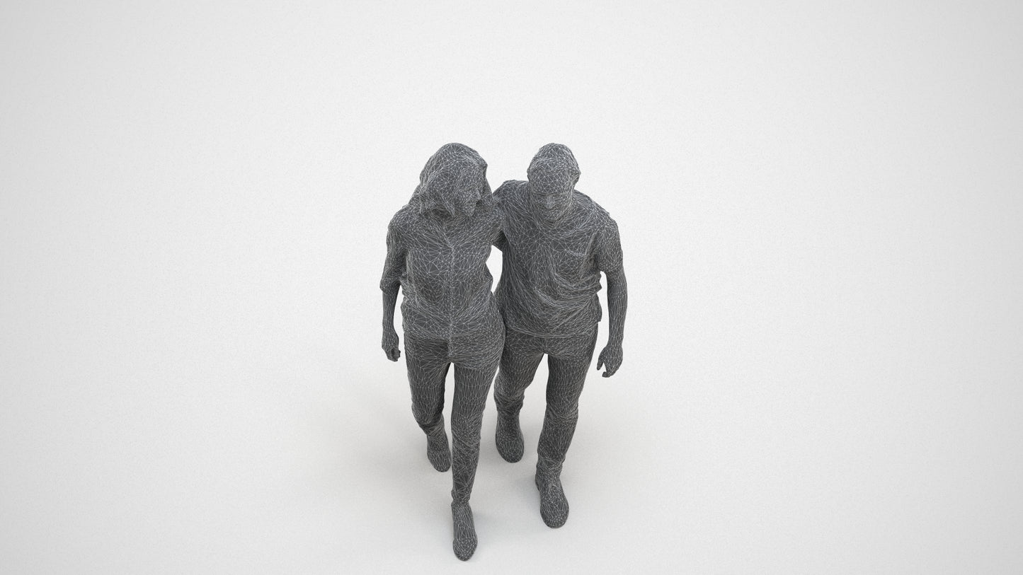 realistic 3D woman casual walking, scanned archviz people for Blender and 3ds Max, wireframe three-quarter view
