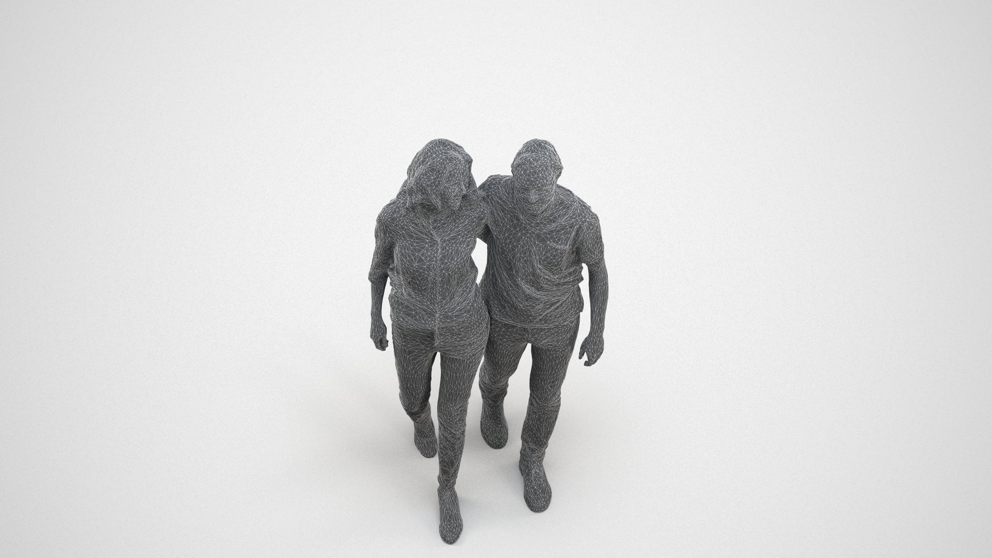 realistic 3D woman casual walking, scanned archviz people for Blender and 3ds Max, wireframe three-quarter view