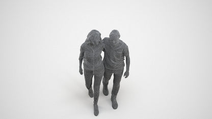 realistic 3D woman casual walking, scanned archviz people for Blender and 3ds Max, wireframe three-quarter view
