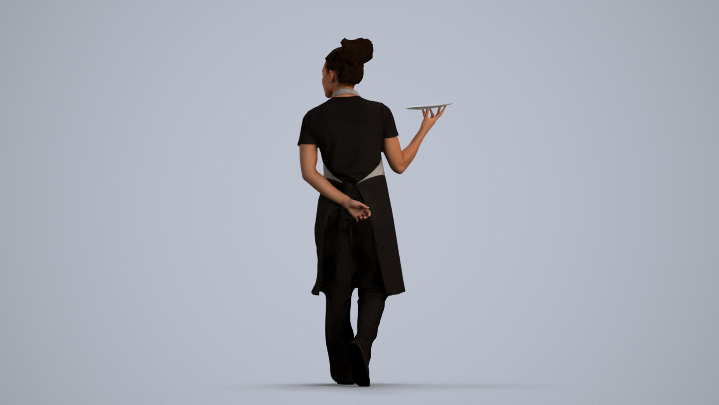 realistic 3D human woman hospitality, archviz people FBX OBJ for Blender, front view render