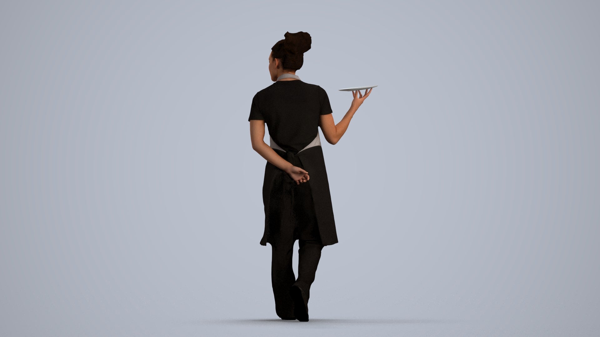 realistic 3D human woman hospitality, archviz people FBX OBJ for Blender, front view render