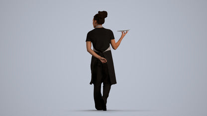realistic 3D human woman hospitality, archviz people FBX OBJ for Blender, front view render