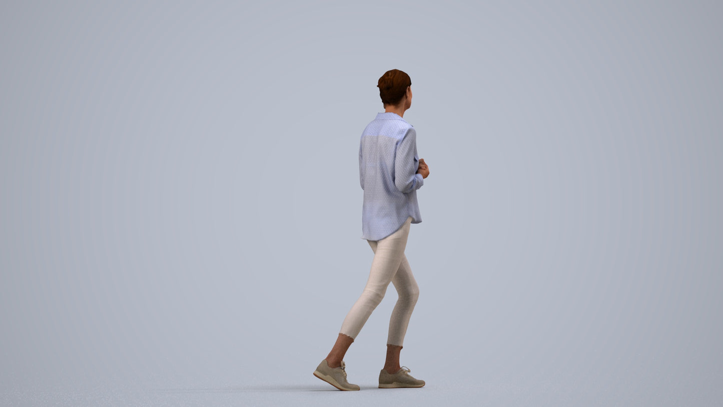 3D scanned senior woman standing casual, photorealistic archviz people for Enscape and SketchUp, side view render