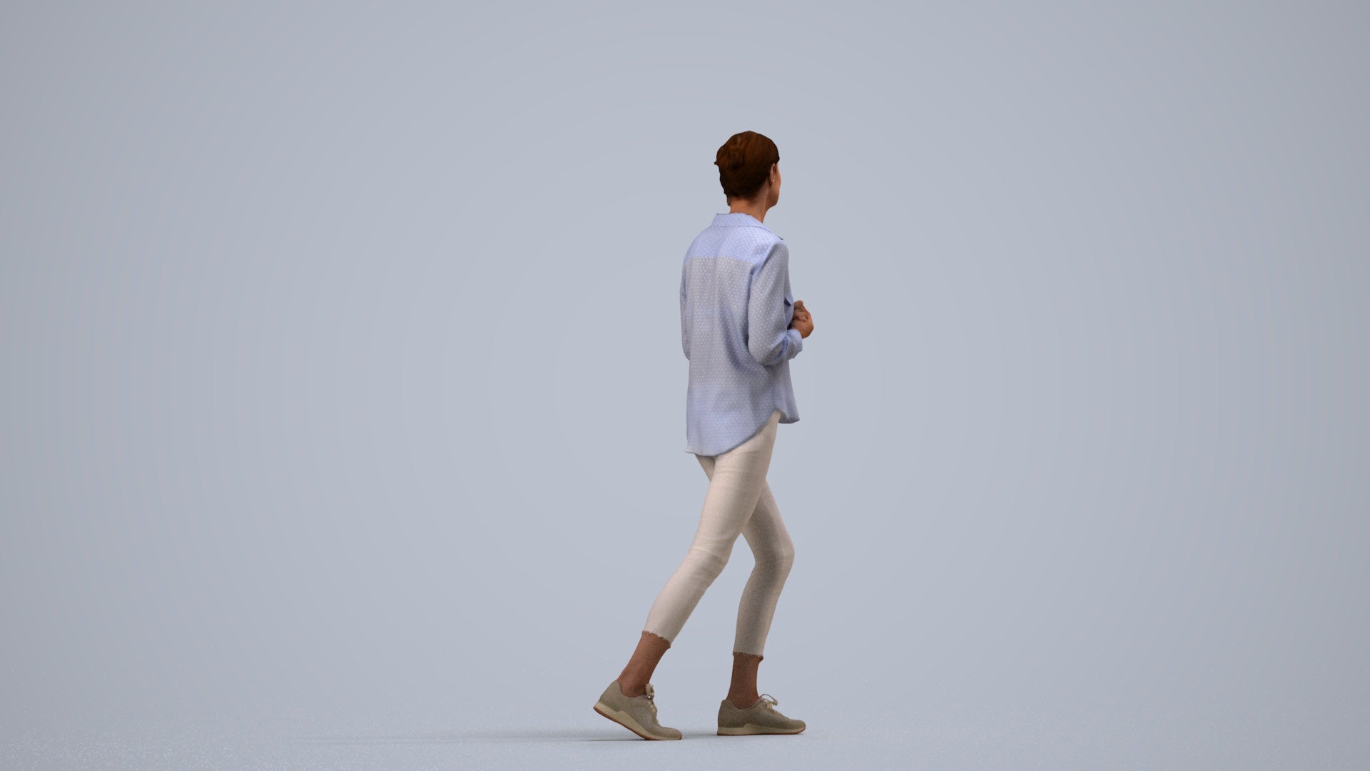 3D scanned senior woman standing casual, photorealistic archviz people for Enscape and SketchUp, side view render