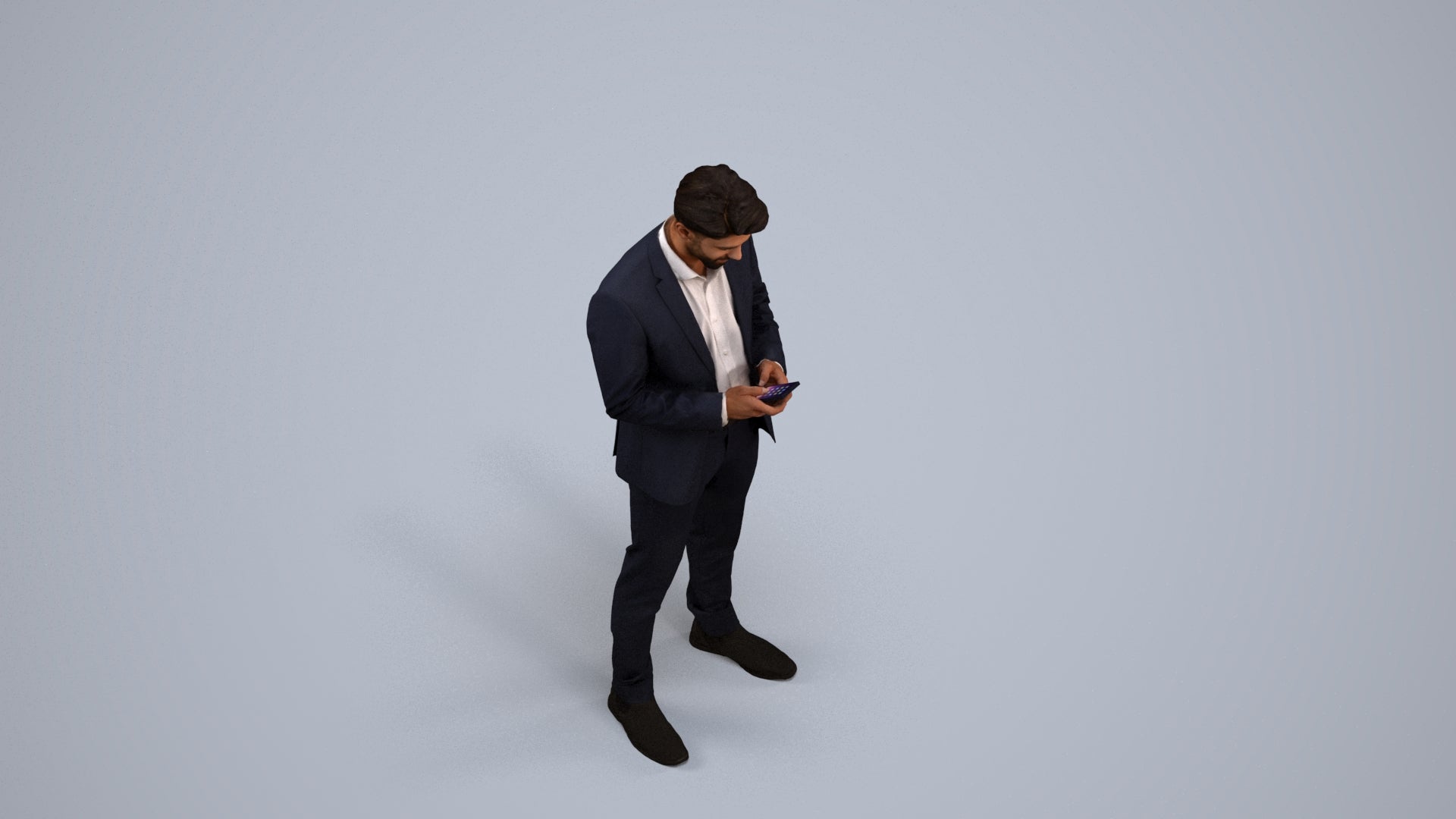 3D people model man business, scanned human for 3ds Max rendering, back view render