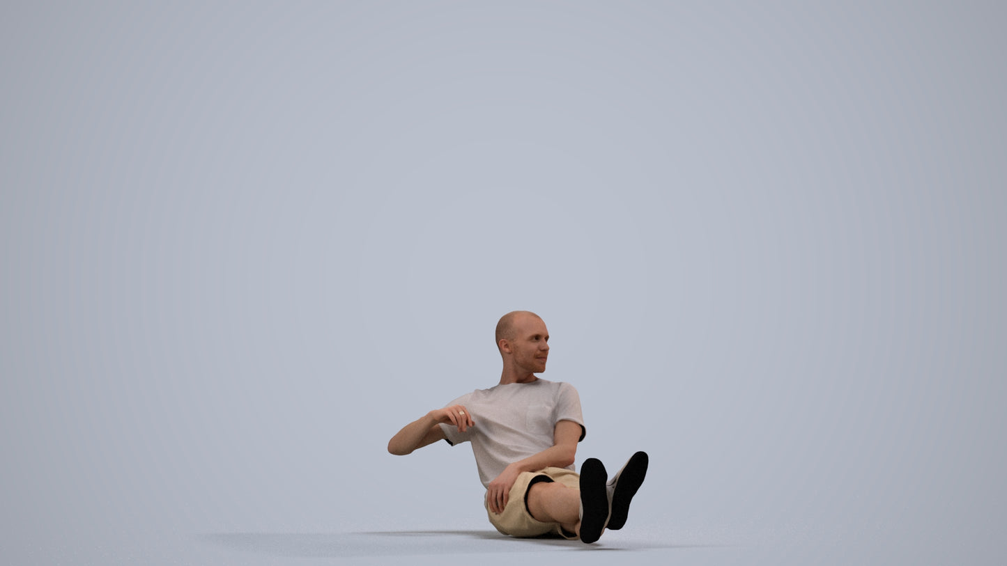 3D scanned man sitting casual, photorealistic archviz people for Enscape and SketchUp, side view render