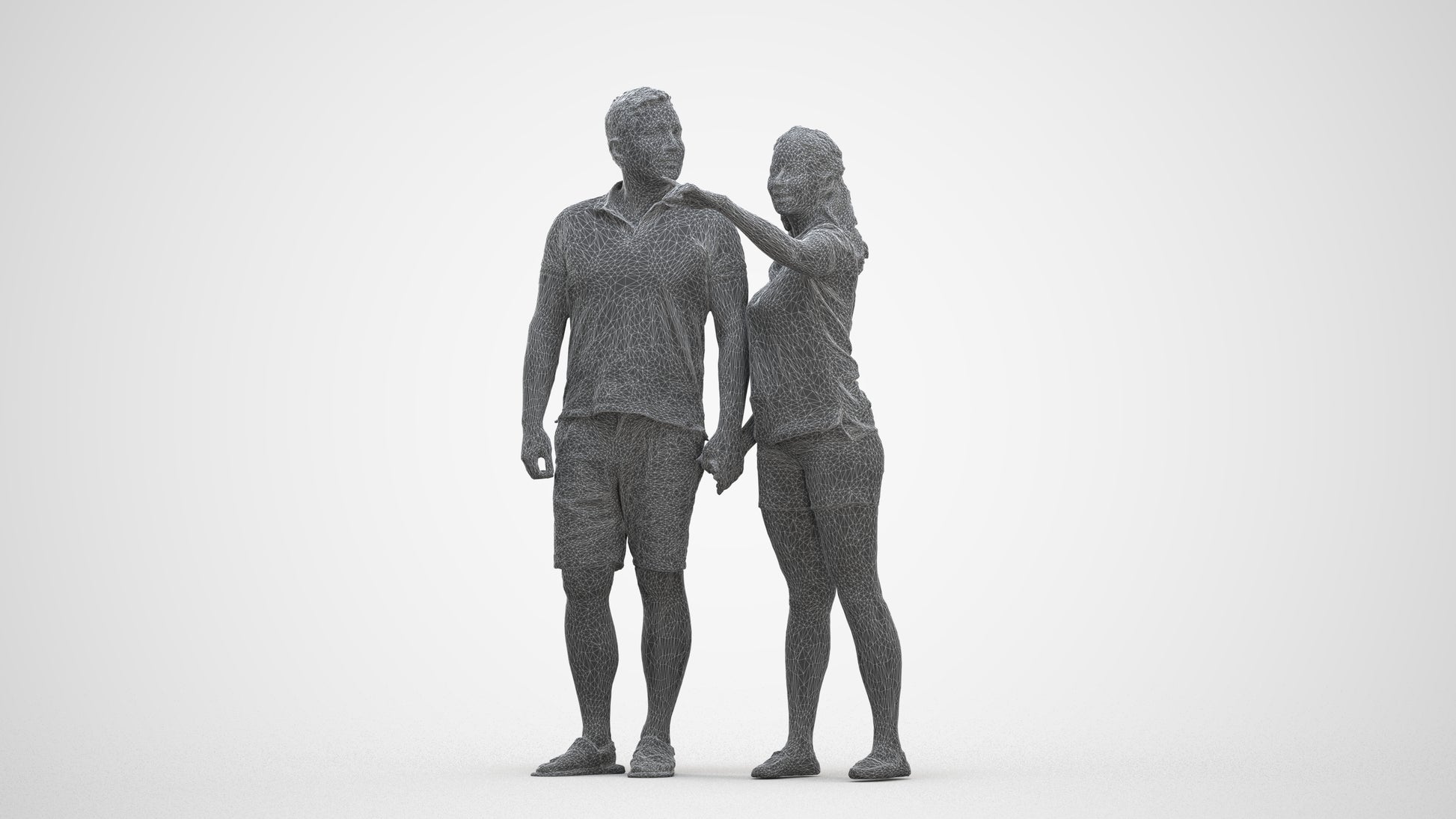 3D scanned woman couple casual, photorealistic archviz people for Enscape and SketchUp, three-quarter front view render