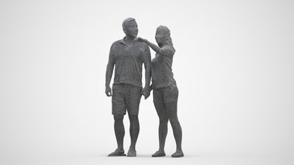 3D scanned woman couple casual, photorealistic archviz people for Enscape and SketchUp, three-quarter front view render