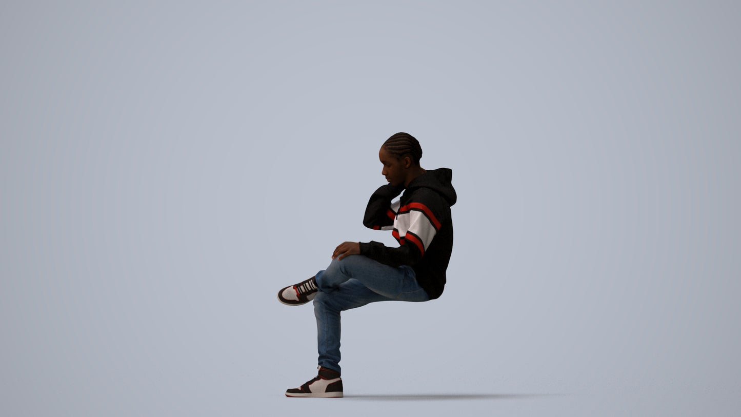 3D scanned boy kids casual, photorealistic archviz people for Enscape and SketchUp, three-quarter view render