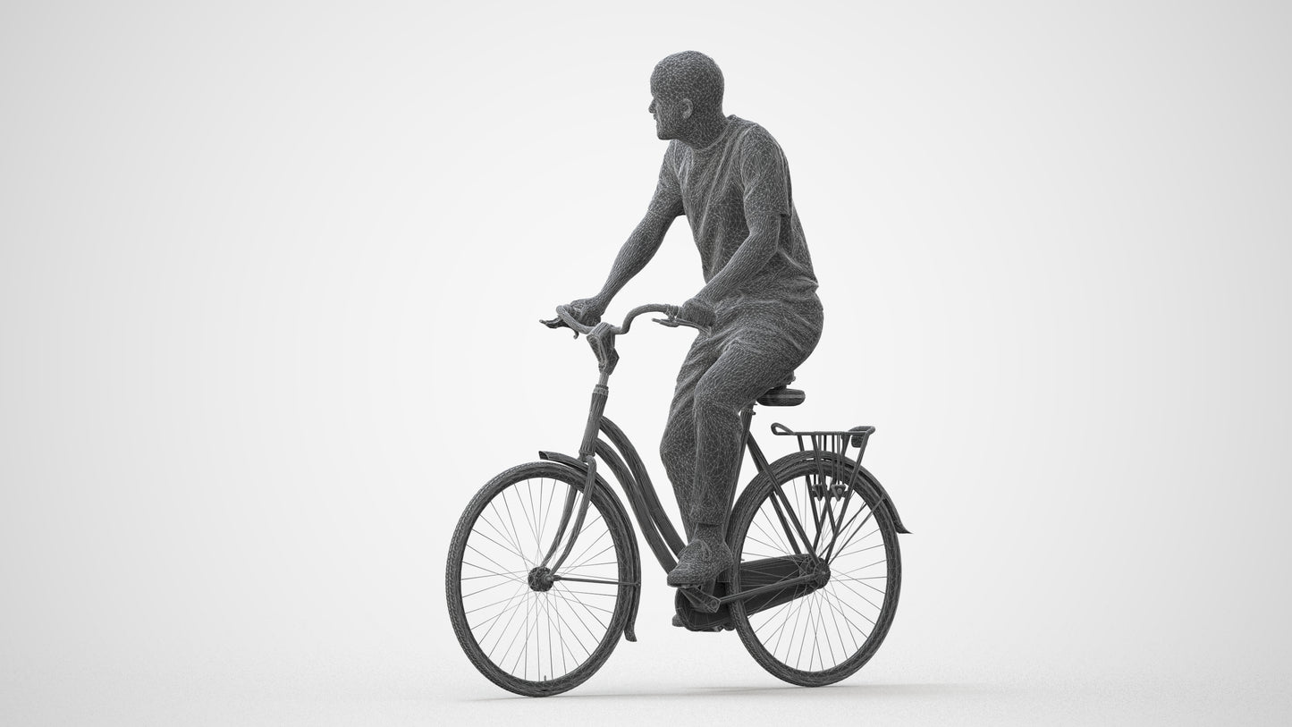 realistic 3D man casual cycling, scanned archviz people for Blender and 3ds Max, square thumbnail