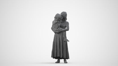 3D people model girl casual kids, scanned human for 3ds Max rendering, wireframe side view