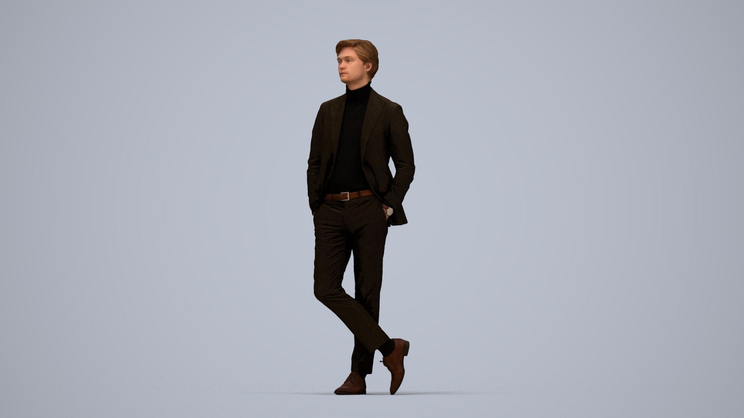 realistic 3D people man business standing, render-ready for V-Ray and Corona, FBX OBJ, top-down view render