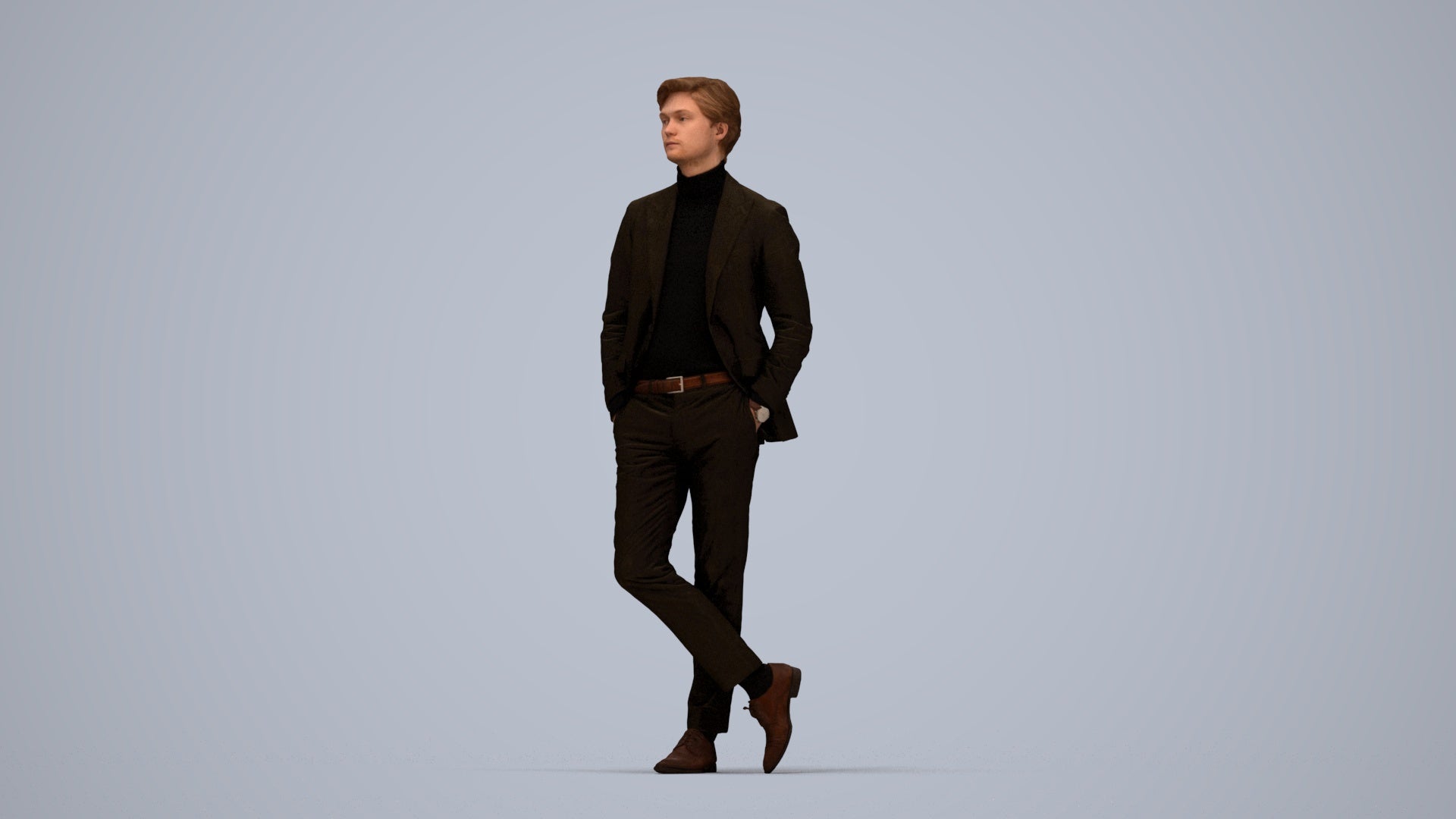 realistic 3D people man business standing, render-ready for V-Ray and Corona, FBX OBJ, top-down view render