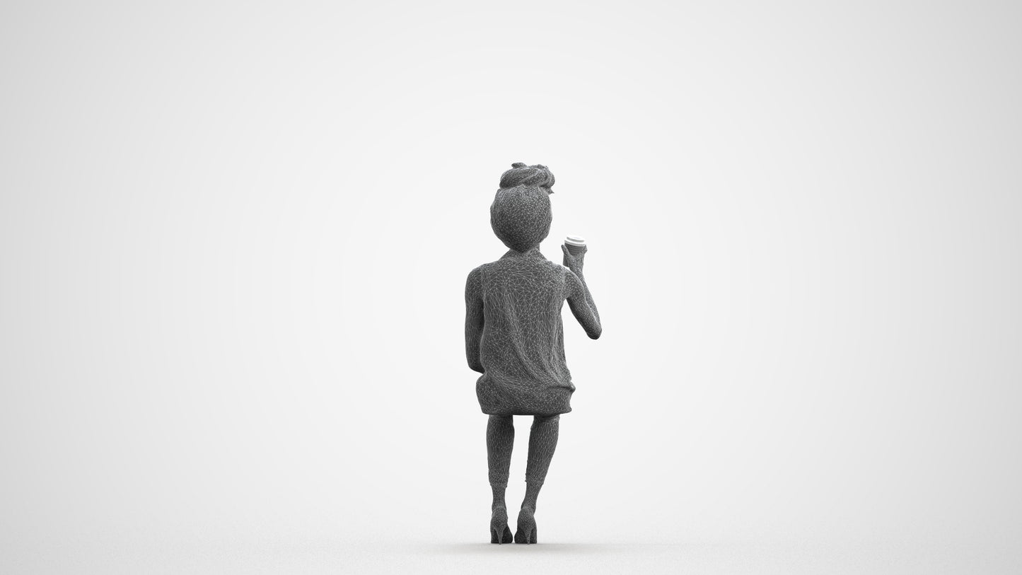 realistic 3D people woman casual sitting, render-ready for V-Ray and Corona, FBX OBJ, wireframe front view