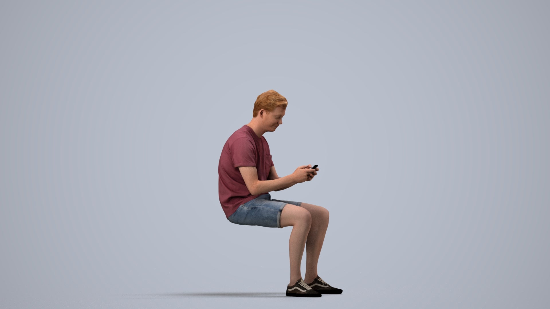 3D scanned man sitting casual, photorealistic archviz people for Enscape and SketchUp, side view render