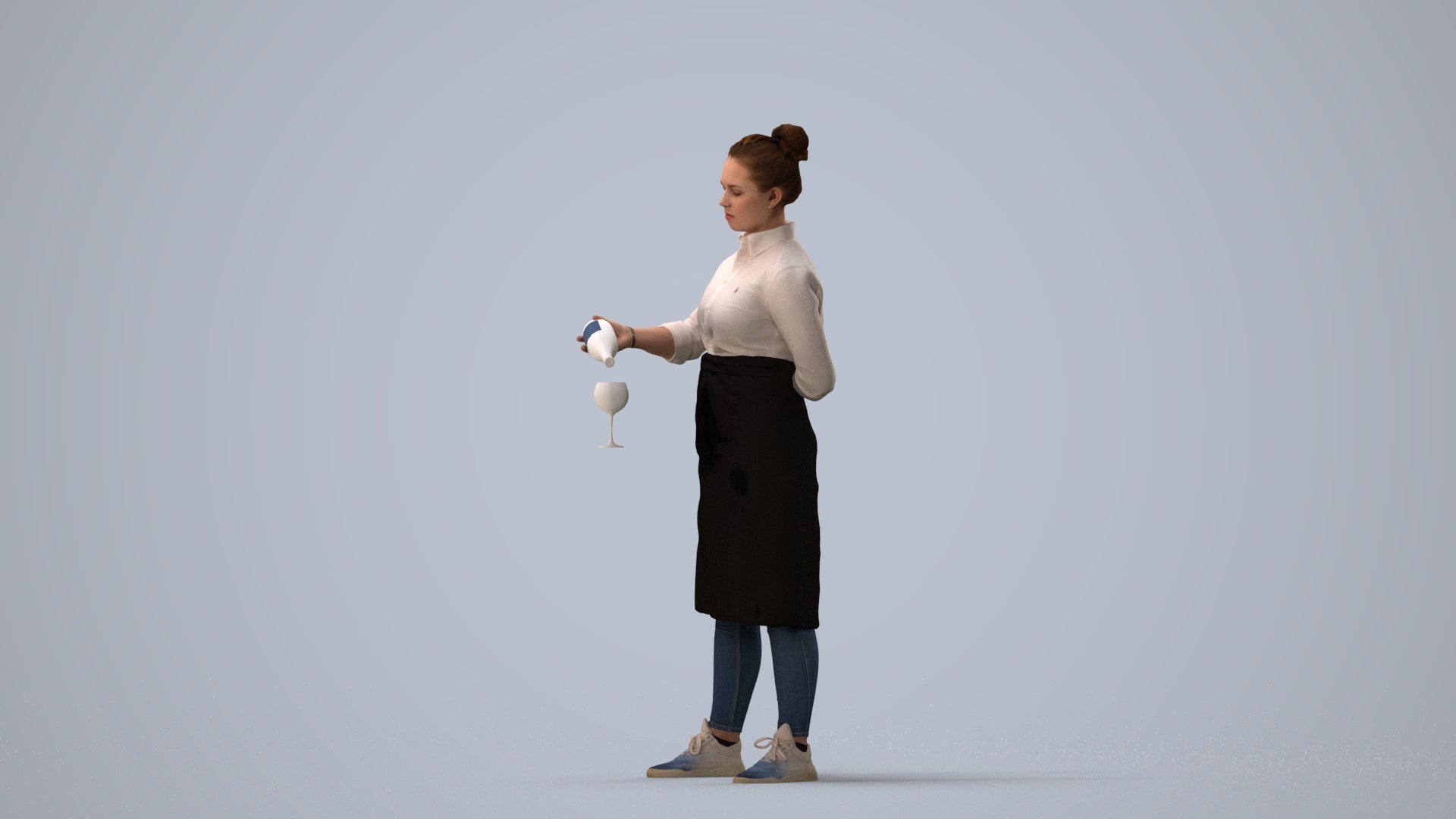 scanned 3D woman casual hospitality, photogrammetry people for Enscape and V-Ray, three-quarter view render
