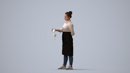 scanned 3D woman casual hospitality, photogrammetry people for Enscape and V-Ray, three-quarter view render