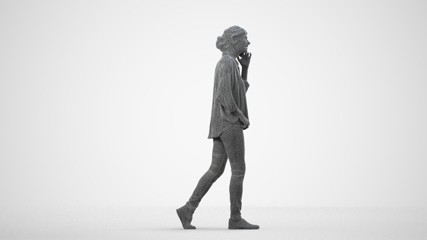 realistic 3D human woman casual walking, archviz people FBX OBJ for Blender, wireframe side view