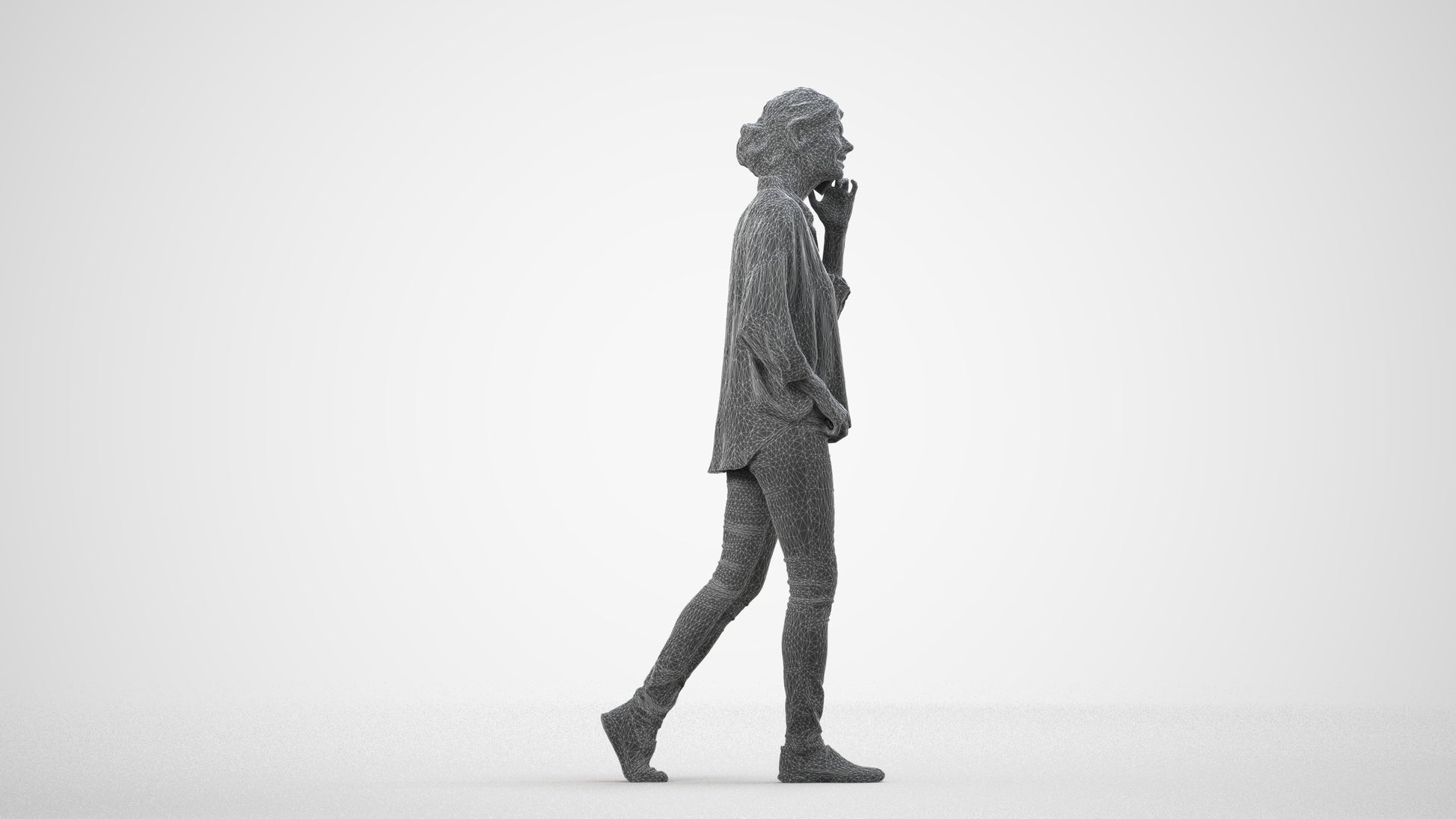 realistic 3D human woman casual walking, archviz people FBX OBJ for Blender, wireframe side view
