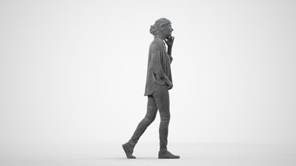 realistic 3D human woman casual walking, archviz people FBX OBJ for Blender, wireframe side view