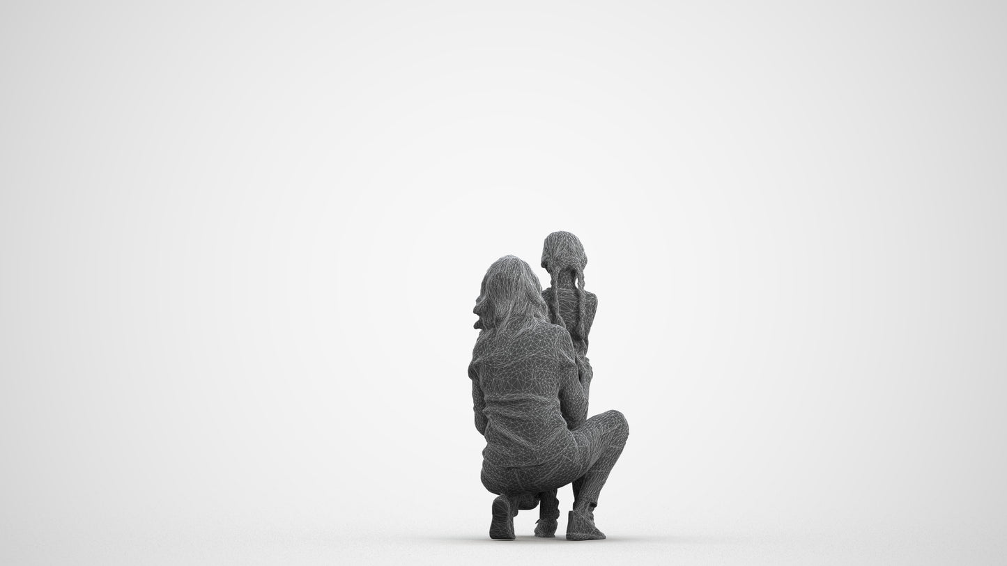 realistic 3D human girl casual kids, archviz people FBX OBJ for Blender, wireframe front view
