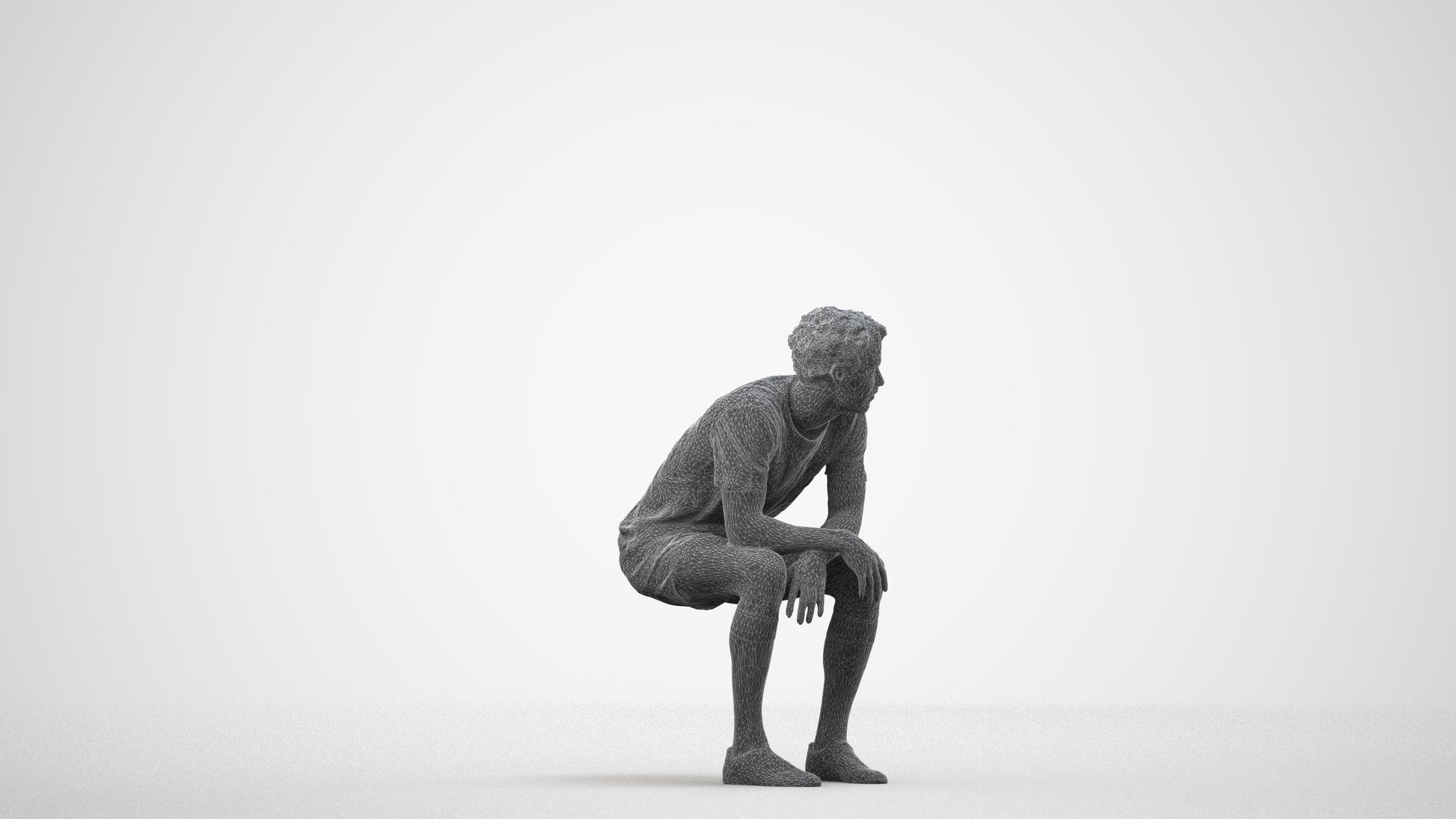 photogrammetry 3D man sport, realistic human model archviz FBX, wireframe side view
