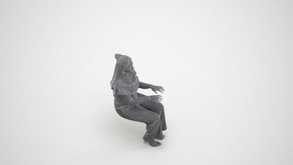 3D human model woman casual business, photogrammetry scanned person for archviz, wireframe three-quarter view