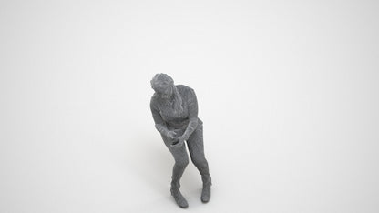scanned 3D woman casual sitting, photogrammetry people for Enscape and V-Ray, wireframe three-quarter view